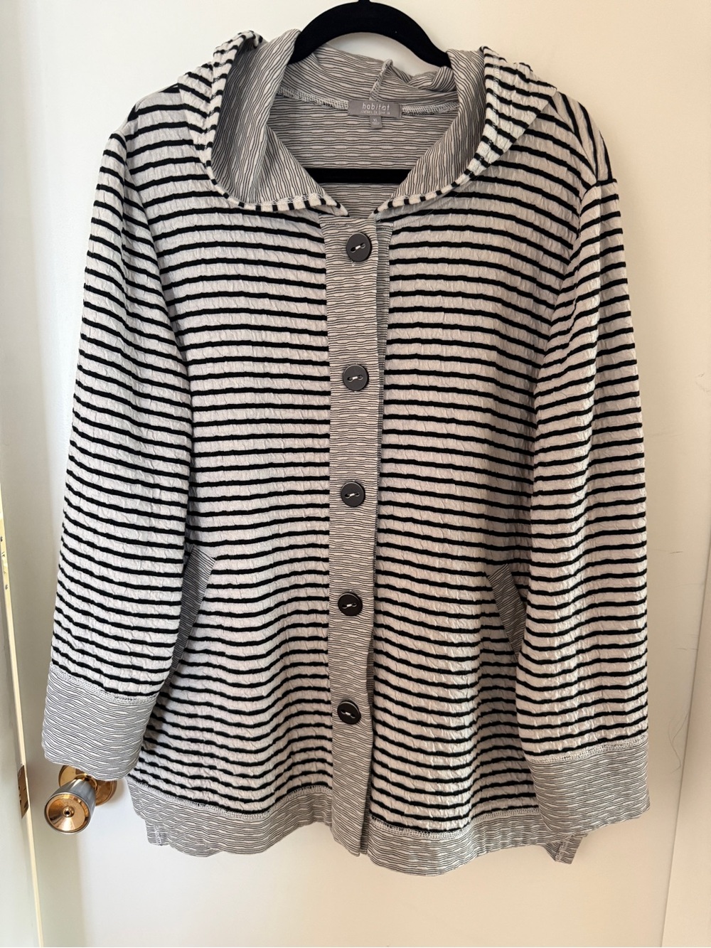 Habitat Black White Striped Hooded Button Front Cardigan Jacket XL